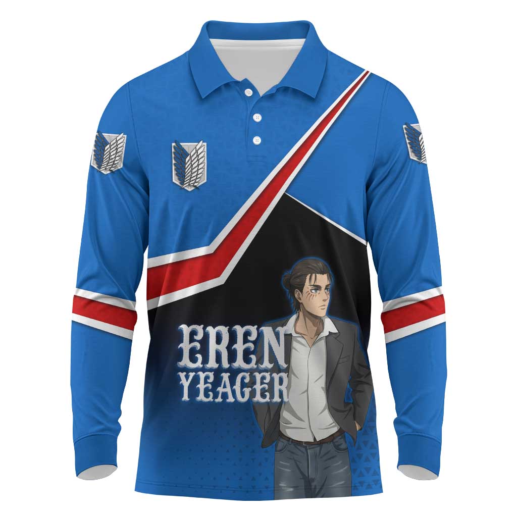 Eren Yeager Attack on Titan Long Sleeve Polo Shirt Anime Modern Rebel Aesthetic