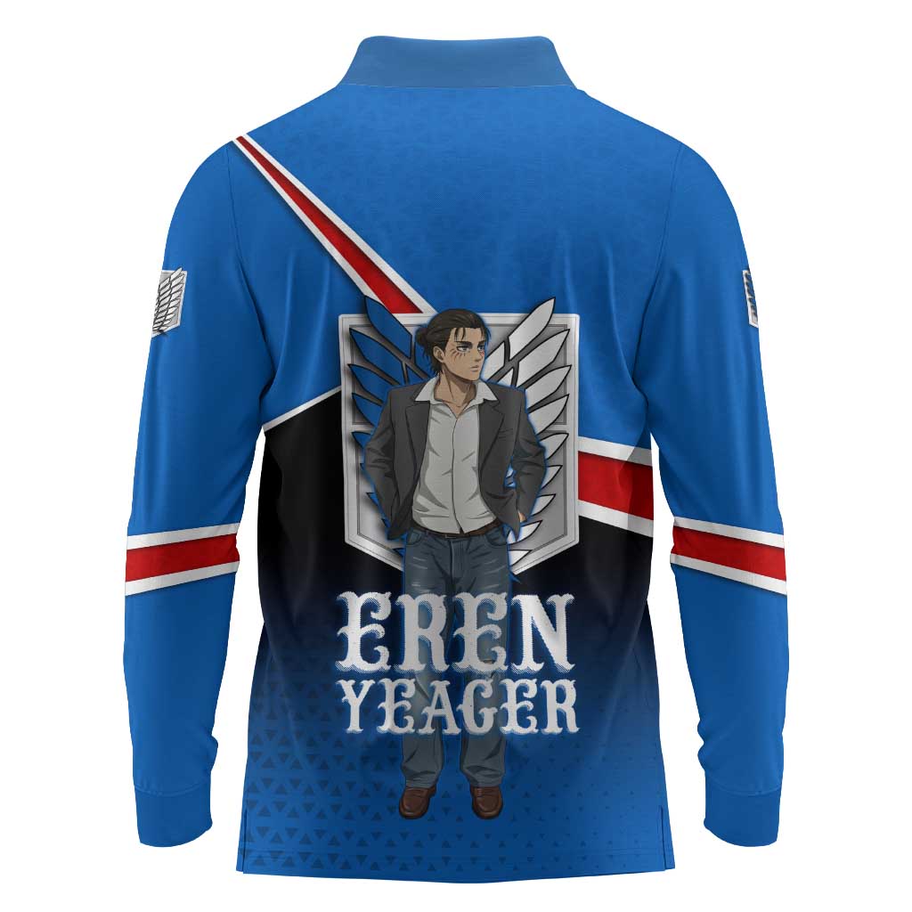 Eren Yeager Attack on Titan Long Sleeve Polo Shirt Anime Modern Rebel Aesthetic