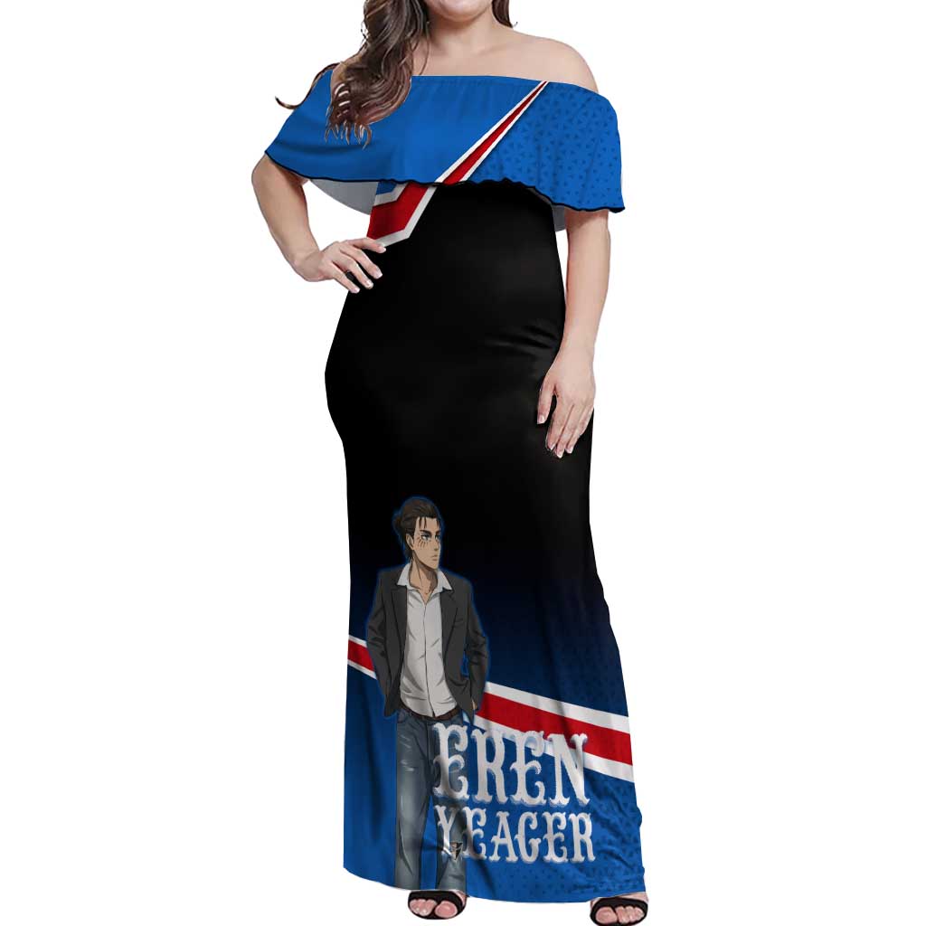 Eren Yeager Attack on Titan Off Shoulder Maxi Dress Anime Modern Rebel Aesthetic