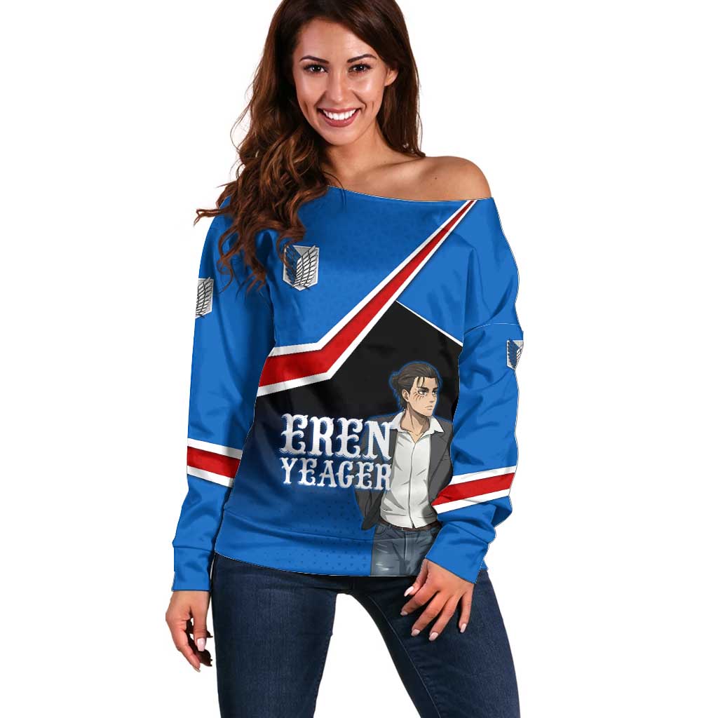 Eren Yeager Attack on Titan Off Shoulder Sweater Anime Modern Rebel Aesthetic