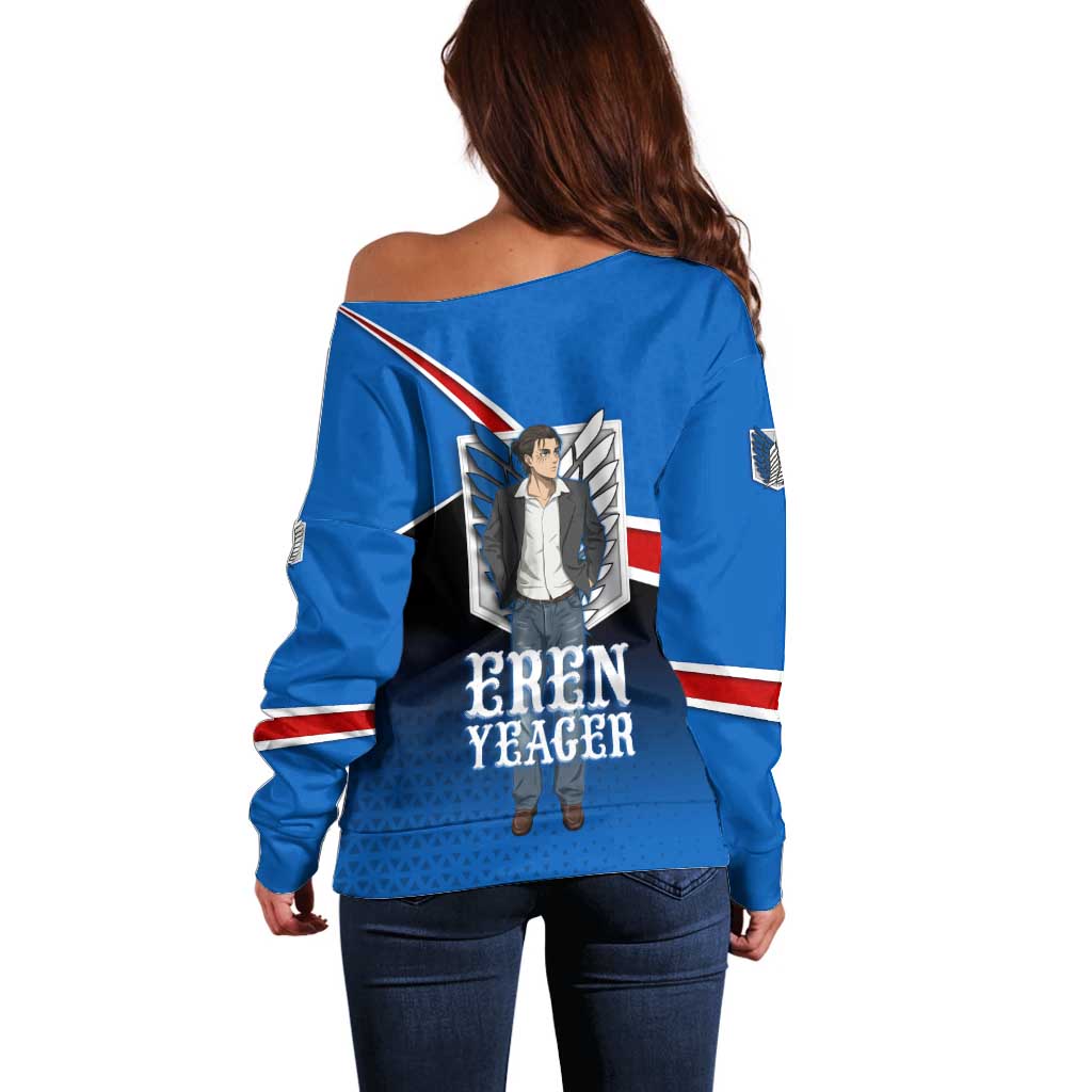 Eren Yeager Attack on Titan Off Shoulder Sweater Anime Modern Rebel Aesthetic