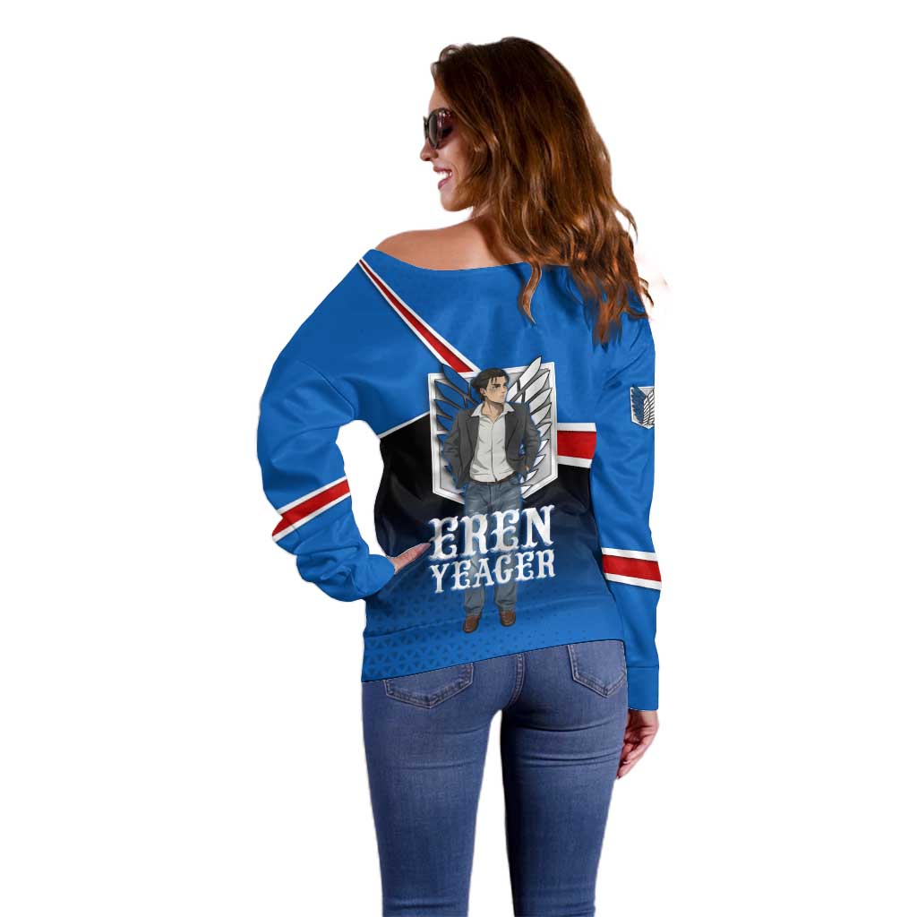 Eren Yeager Attack on Titan Off Shoulder Sweater Anime Modern Rebel Aesthetic