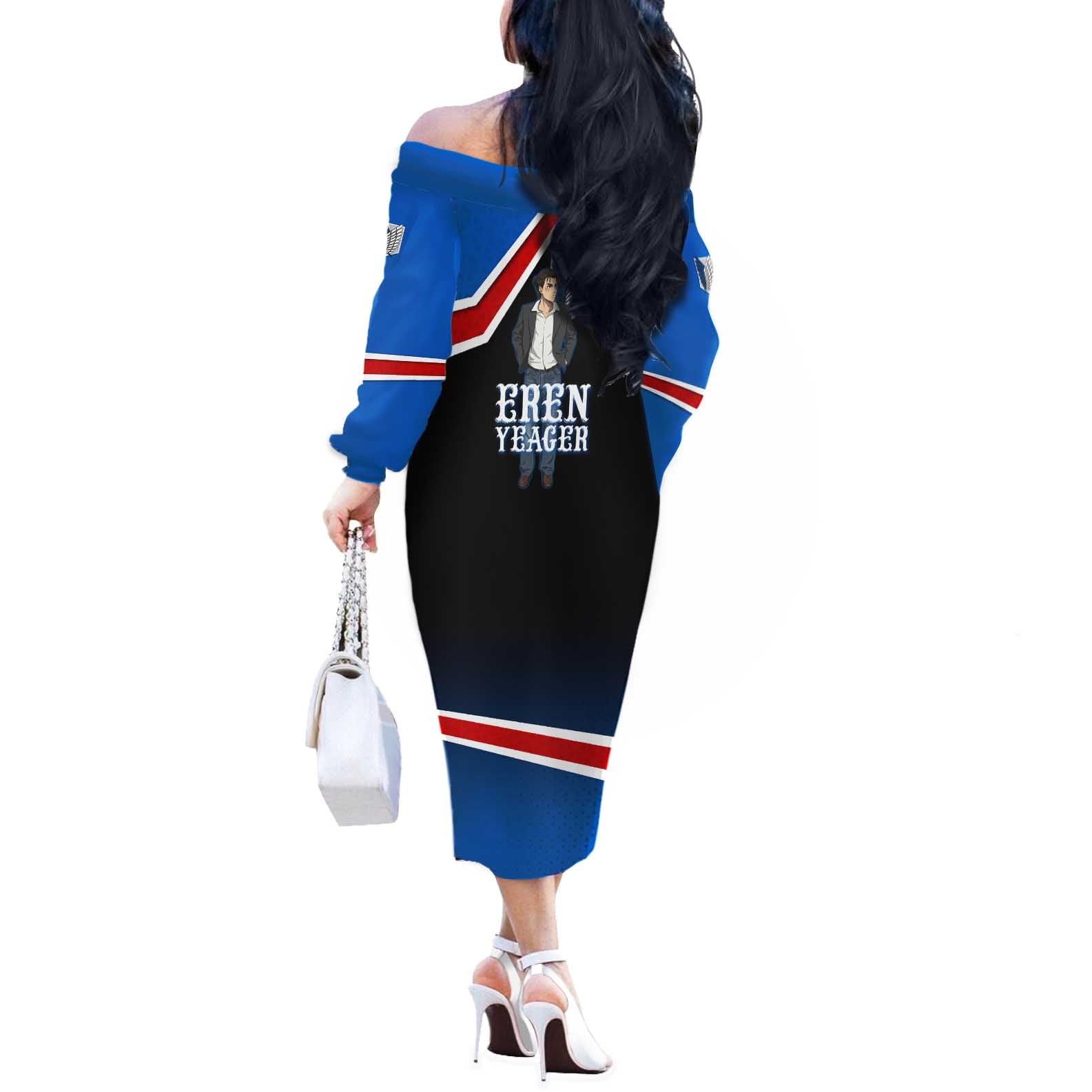 Eren Yeager Attack on Titan Off The Shoulder Long Sleeve Dress Anime Modern Rebel Aesthetic