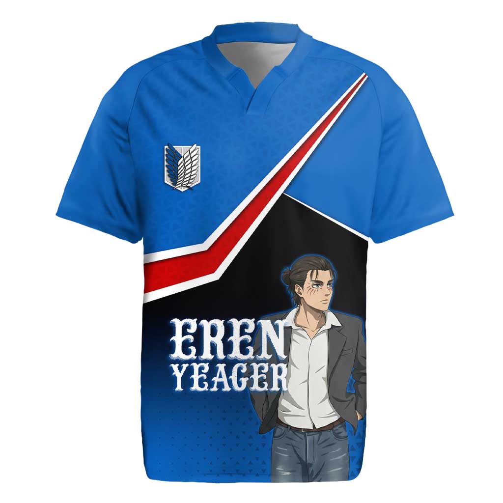 Eren Yeager Attack on Titan Rugby Jersey Anime Modern Rebel Aesthetic