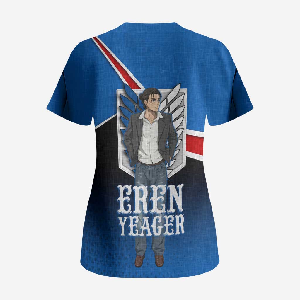 Eren Yeager Attack on Titan Scrub Top Anime Modern Rebel Aesthetic