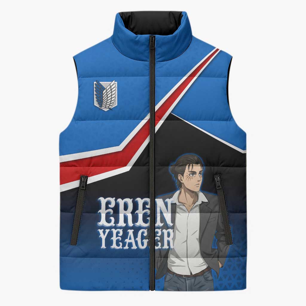 Eren Yeager Attack on Titan Sleeveless Puffer Jacket Anime Modern Rebel Aesthetic