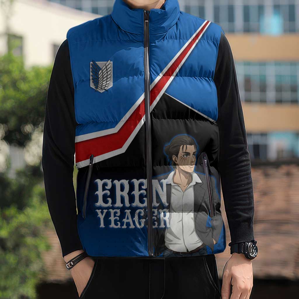 Eren Yeager Attack on Titan Sleeveless Puffer Jacket Anime Modern Rebel Aesthetic