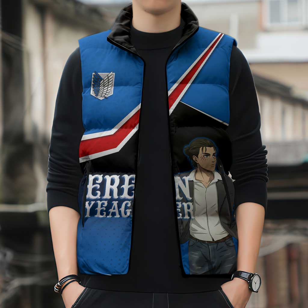 Eren Yeager Attack on Titan Sleeveless Puffer Jacket Anime Modern Rebel Aesthetic