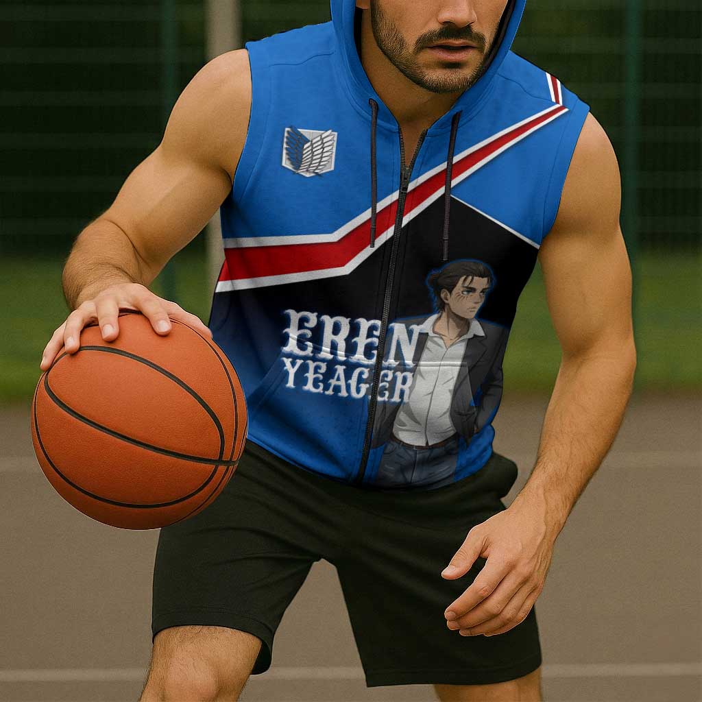 Eren Yeager Attack on Titan Sleeveless Zip Hoodie Anime Modern Rebel Aesthetic