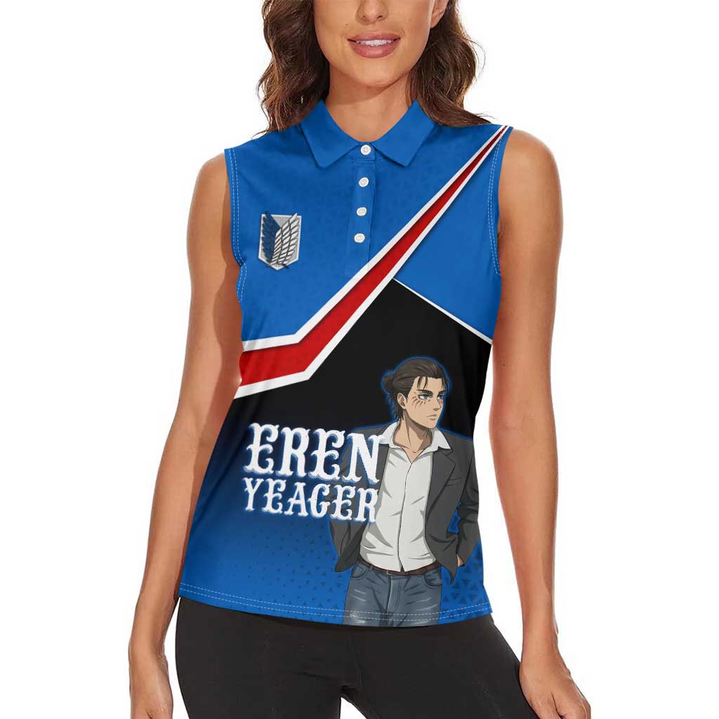Eren Yeager Attack on Titan Women Sleeveless Polo Shirt Anime Modern Rebel Aesthetic