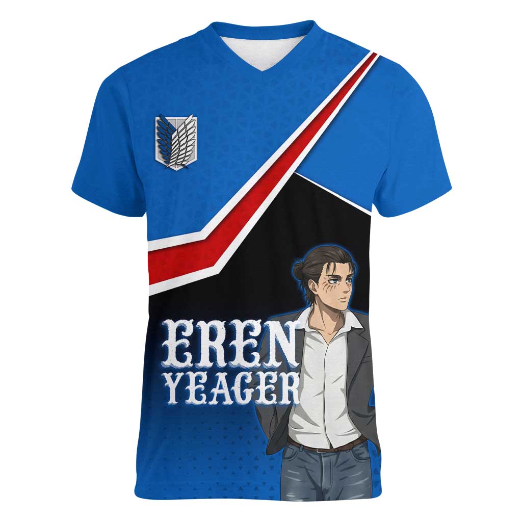 Eren Yeager Attack on Titan Women V-Neck T-Shirt Anime Modern Rebel Aesthetic