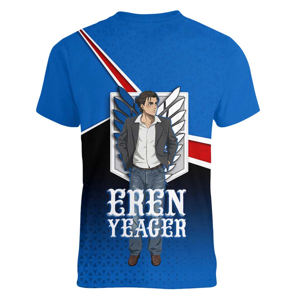 Eren Yeager Attack on Titan Women V-Neck T-Shirt Anime Modern Rebel Aesthetic