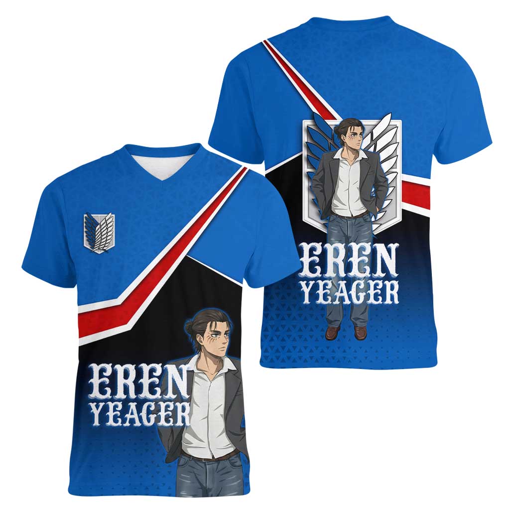 Eren Yeager Attack on Titan Women V-Neck T-Shirt Anime Modern Rebel Aesthetic
