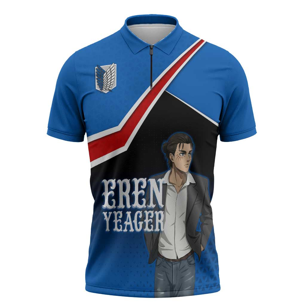 Eren Yeager Attack on Titan Zipper Polo Shirt Anime Modern Rebel Aesthetic