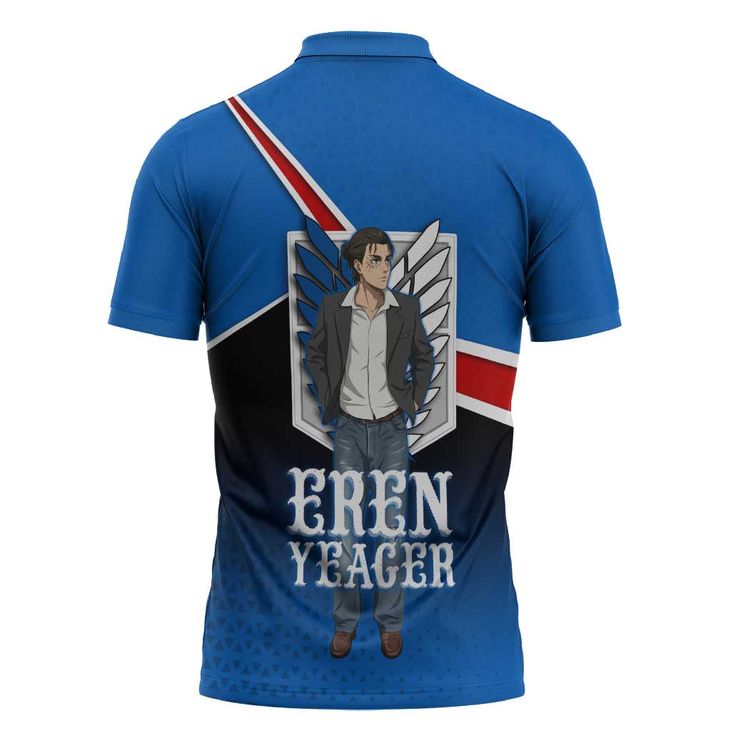 Eren Yeager Attack on Titan Zipper Polo Shirt Anime Modern Rebel Aesthetic