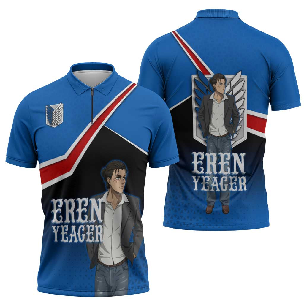 Eren Yeager Attack on Titan Zipper Polo Shirt Anime Modern Rebel Aesthetic