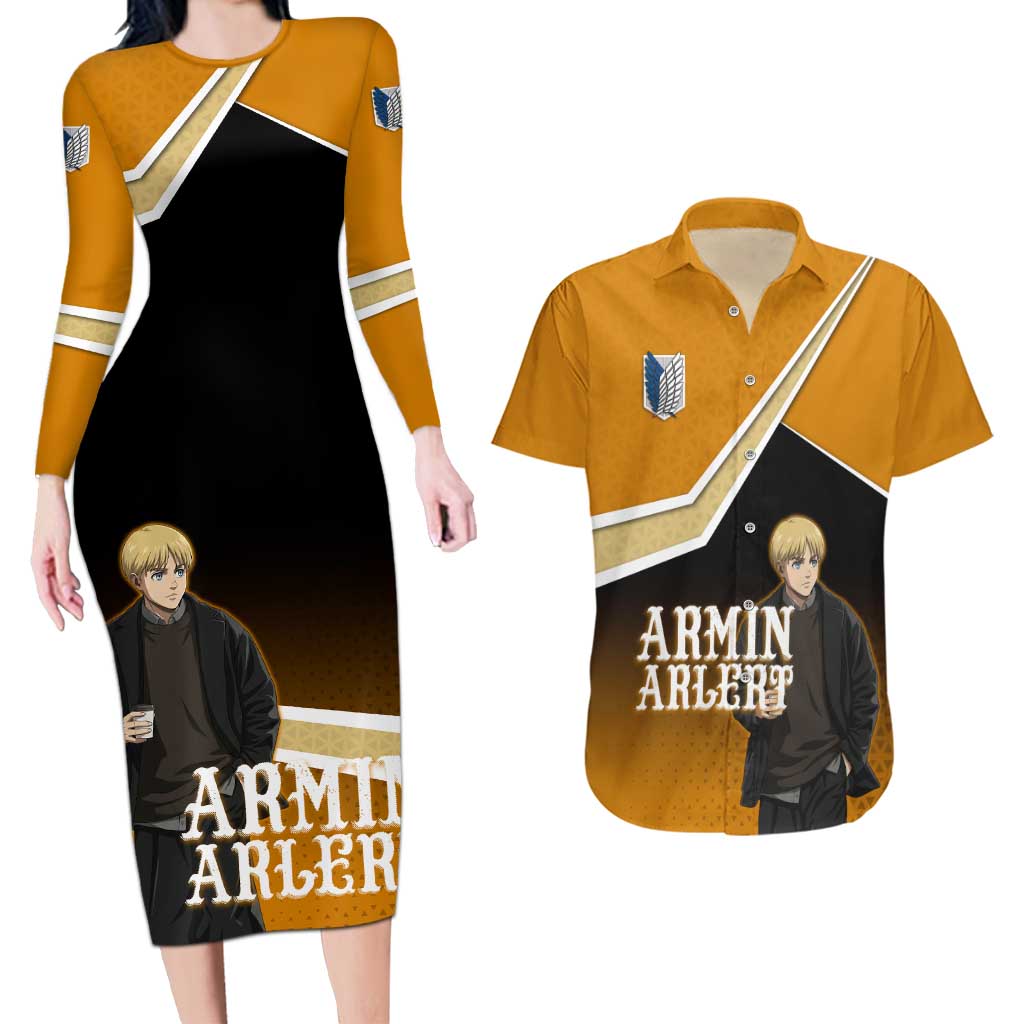 Armin Arlert Attack on Titan Couples Matching Long Sleeve Bodycon Dress and Hawaiian Shirt Anime Casual Coffeehouse Style