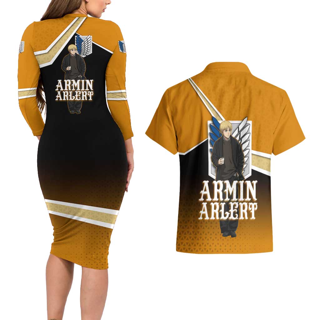Armin Arlert Attack on Titan Couples Matching Long Sleeve Bodycon Dress and Hawaiian Shirt Anime Casual Coffeehouse Style