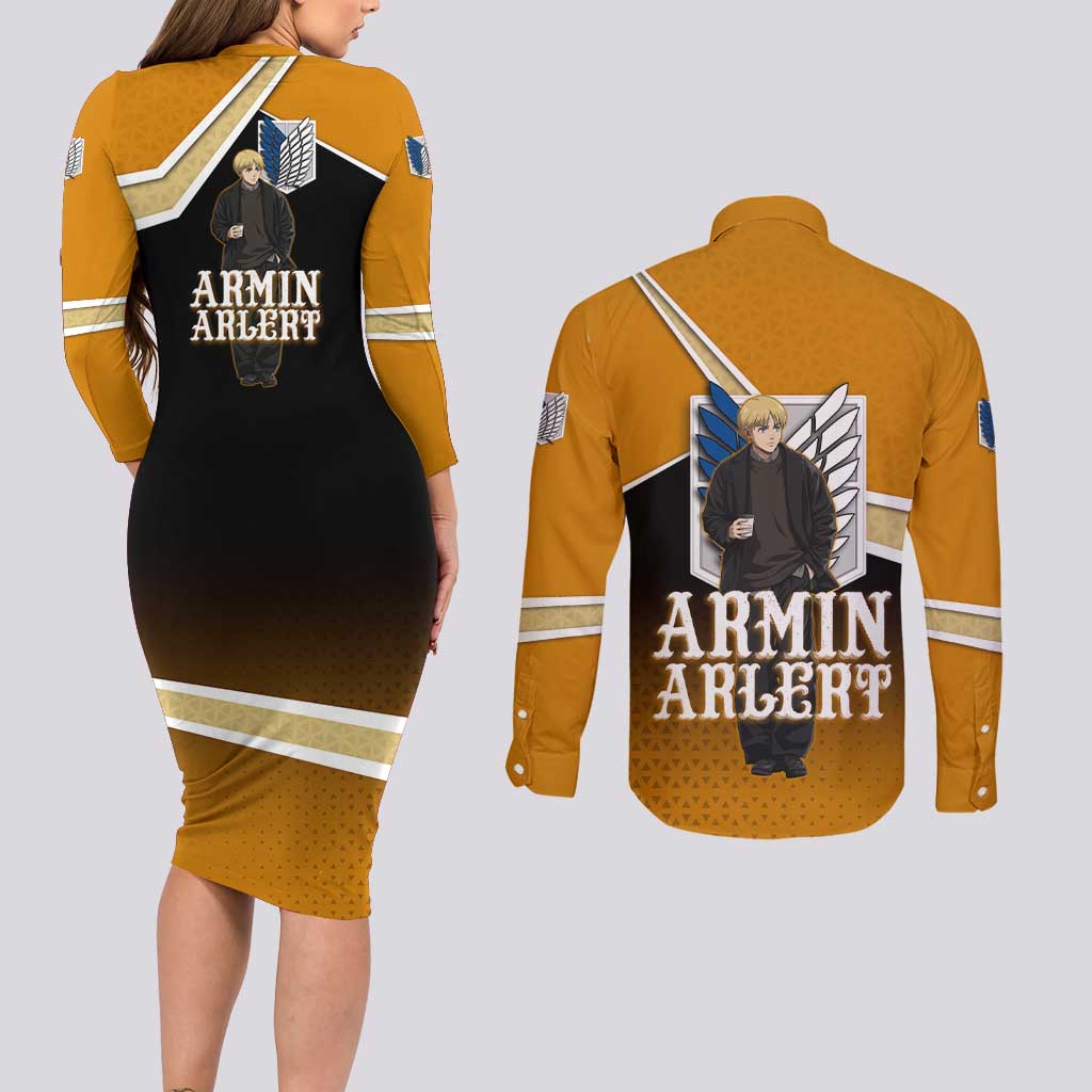 Armin Arlert Attack on Titan Couples Matching Long Sleeve Bodycon Dress and Long Sleeve Button Shirt Anime Casual Coffeehouse Style