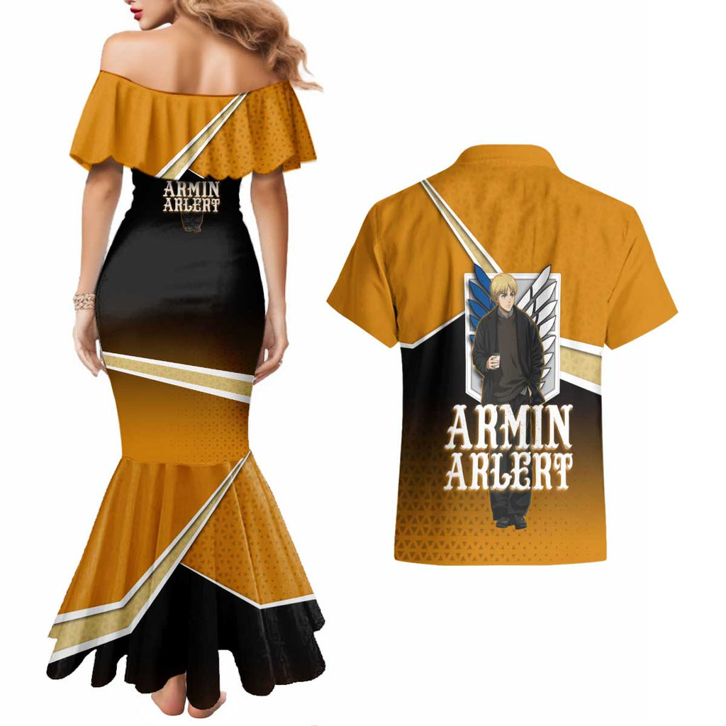 Armin Arlert Attack on Titan Couples Matching Mermaid Dress and Hawaiian Shirt Anime Casual Coffeehouse Style