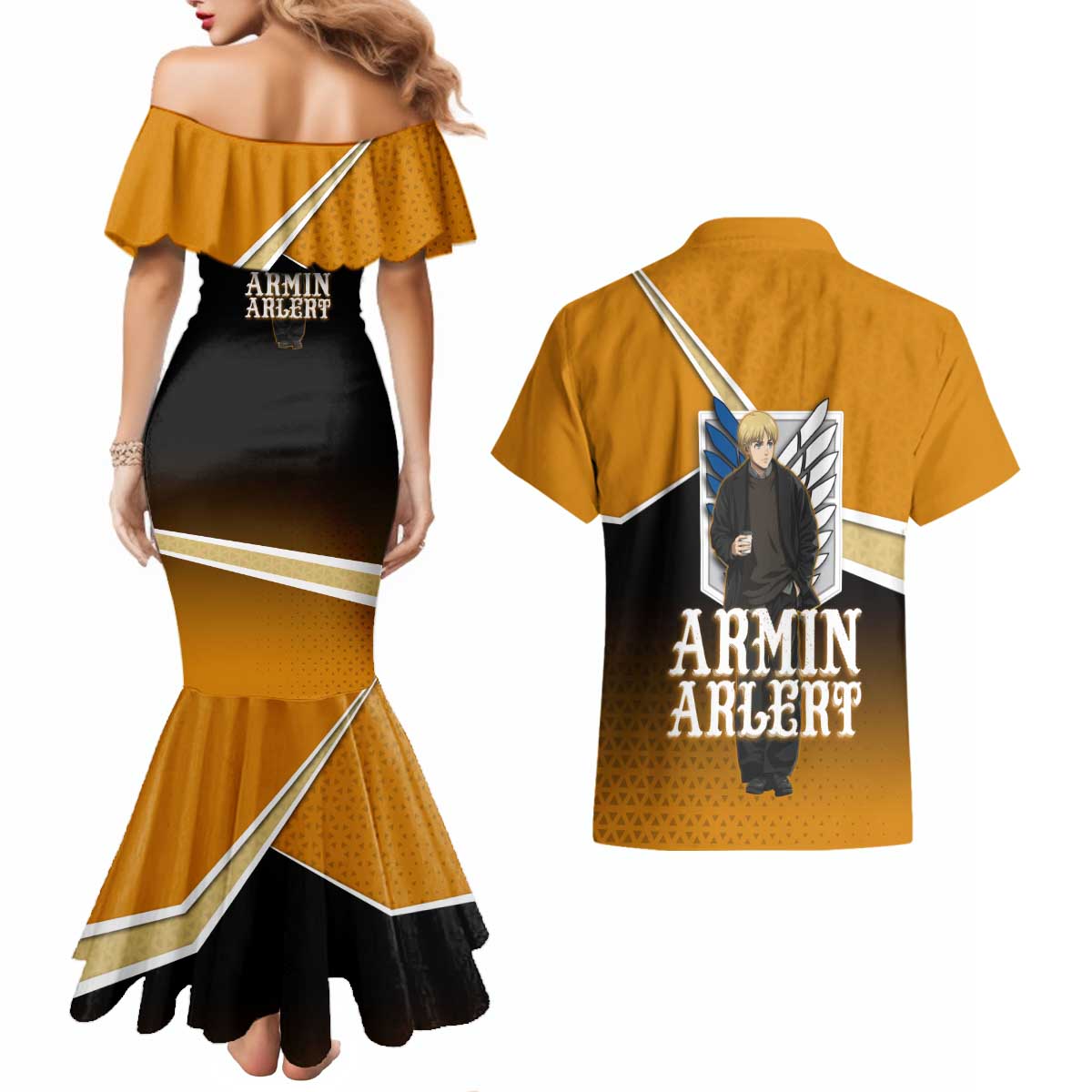 Armin Arlert Attack on Titan Couples Matching Mermaid Dress and Hawaiian Shirt Anime Casual Coffeehouse Style