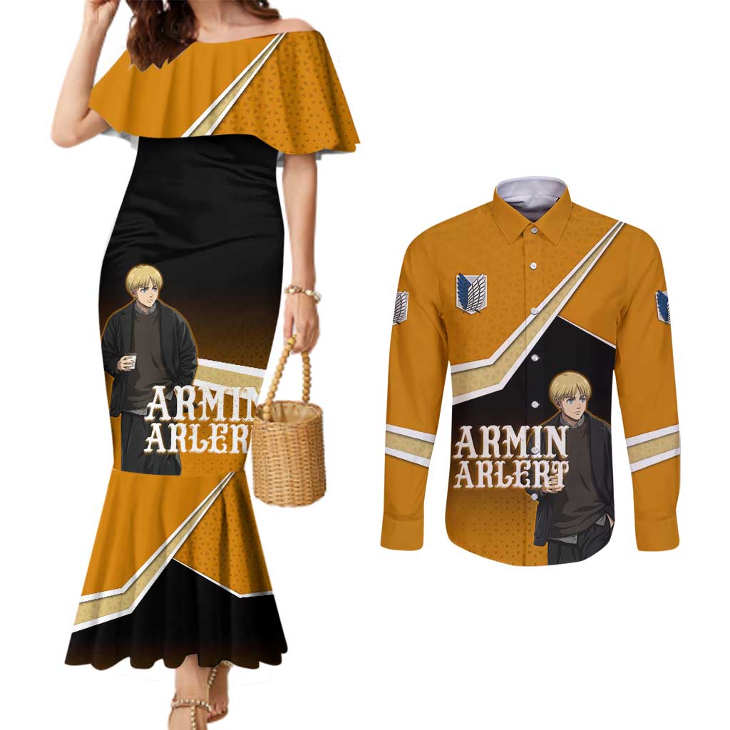 Armin Arlert Attack on Titan Couples Matching Mermaid Dress and Long Sleeve Button Shirt Anime Casual Coffeehouse Style