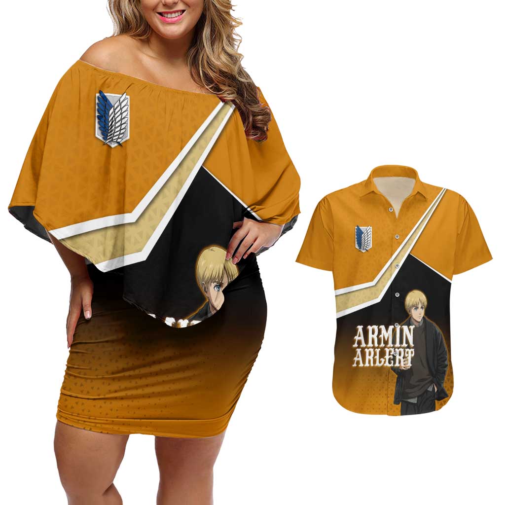 Armin Arlert Attack on Titan Couples Matching Off Shoulder Short Dress and Hawaiian Shirt Anime Casual Coffeehouse Style