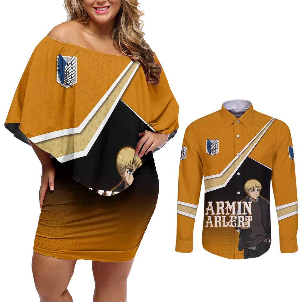 Armin Arlert Attack on Titan Couples Matching Off Shoulder Short Dress and Long Sleeve Button Shirt Anime Casual Coffeehouse Style