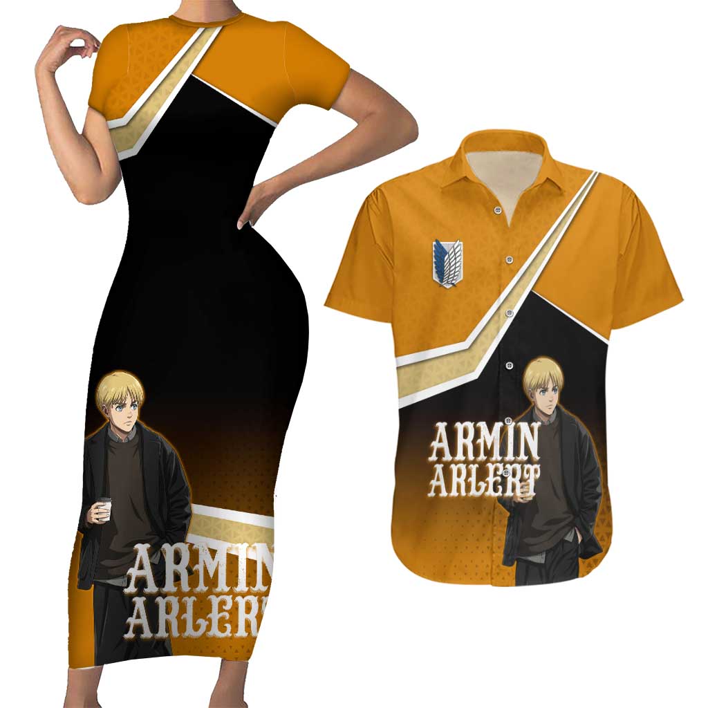 Armin Arlert Attack on Titan Couples Matching Short Sleeve Bodycon Dress and Hawaiian Shirt Anime Casual Coffeehouse Style