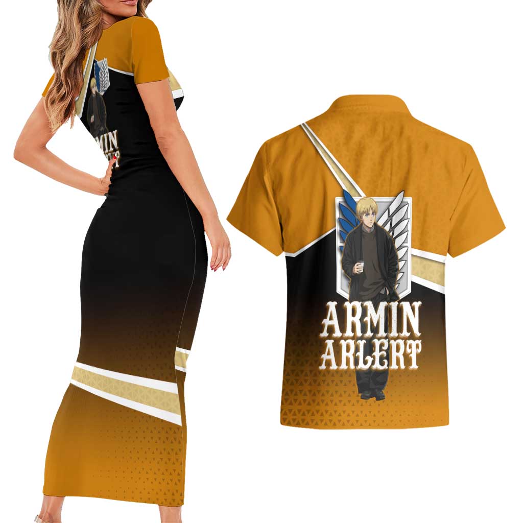 Armin Arlert Attack on Titan Couples Matching Short Sleeve Bodycon Dress and Hawaiian Shirt Anime Casual Coffeehouse Style