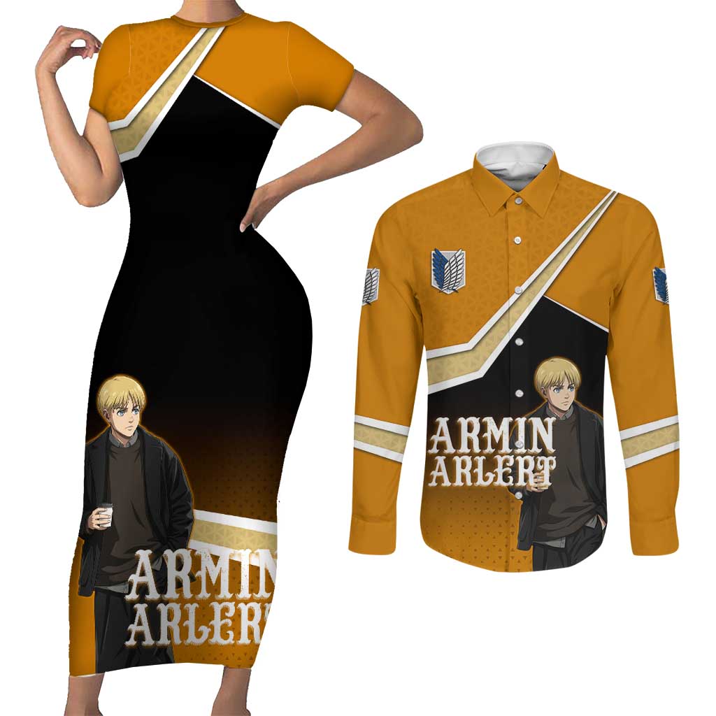 Armin Arlert Attack on Titan Couples Matching Short Sleeve Bodycon Dress and Long Sleeve Button Shirt Anime Casual Coffeehouse Style