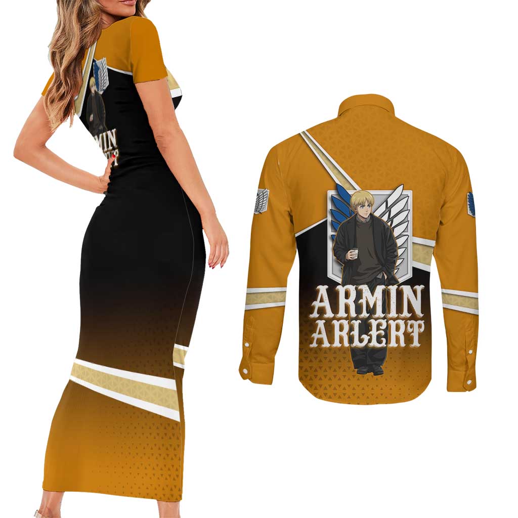 Armin Arlert Attack on Titan Couples Matching Short Sleeve Bodycon Dress and Long Sleeve Button Shirt Anime Casual Coffeehouse Style