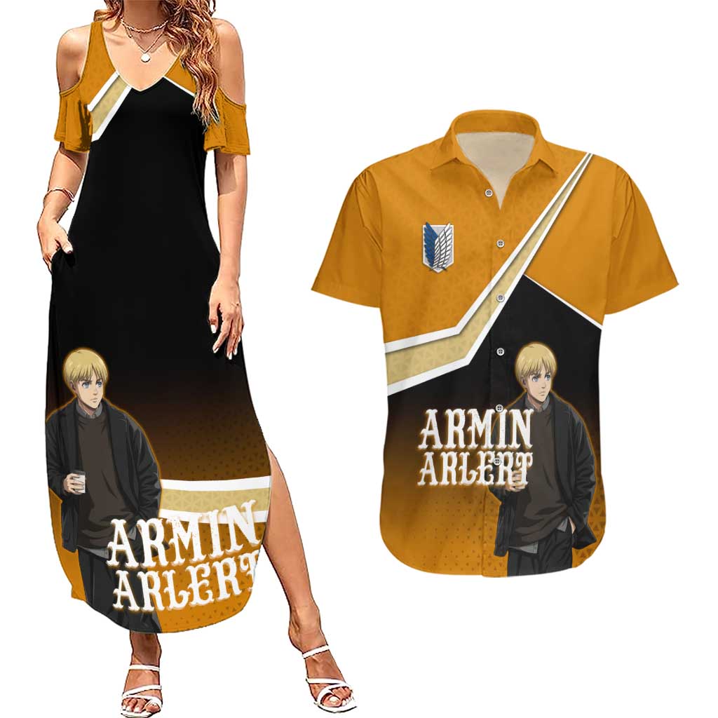 Armin Arlert Attack on Titan Couples Matching Summer Maxi Dress and Hawaiian Shirt Anime Casual Coffeehouse Style