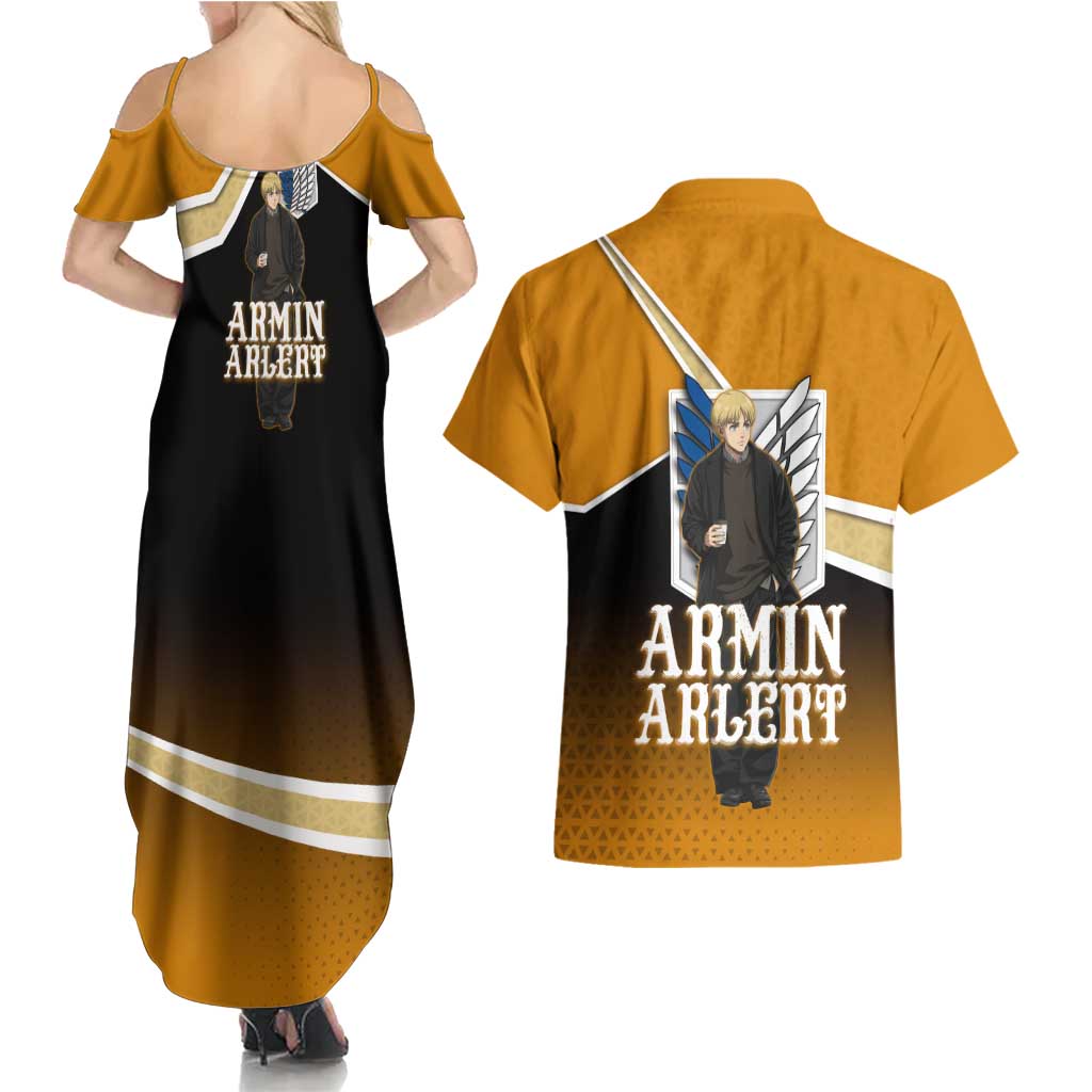 Armin Arlert Attack on Titan Couples Matching Summer Maxi Dress and Hawaiian Shirt Anime Casual Coffeehouse Style