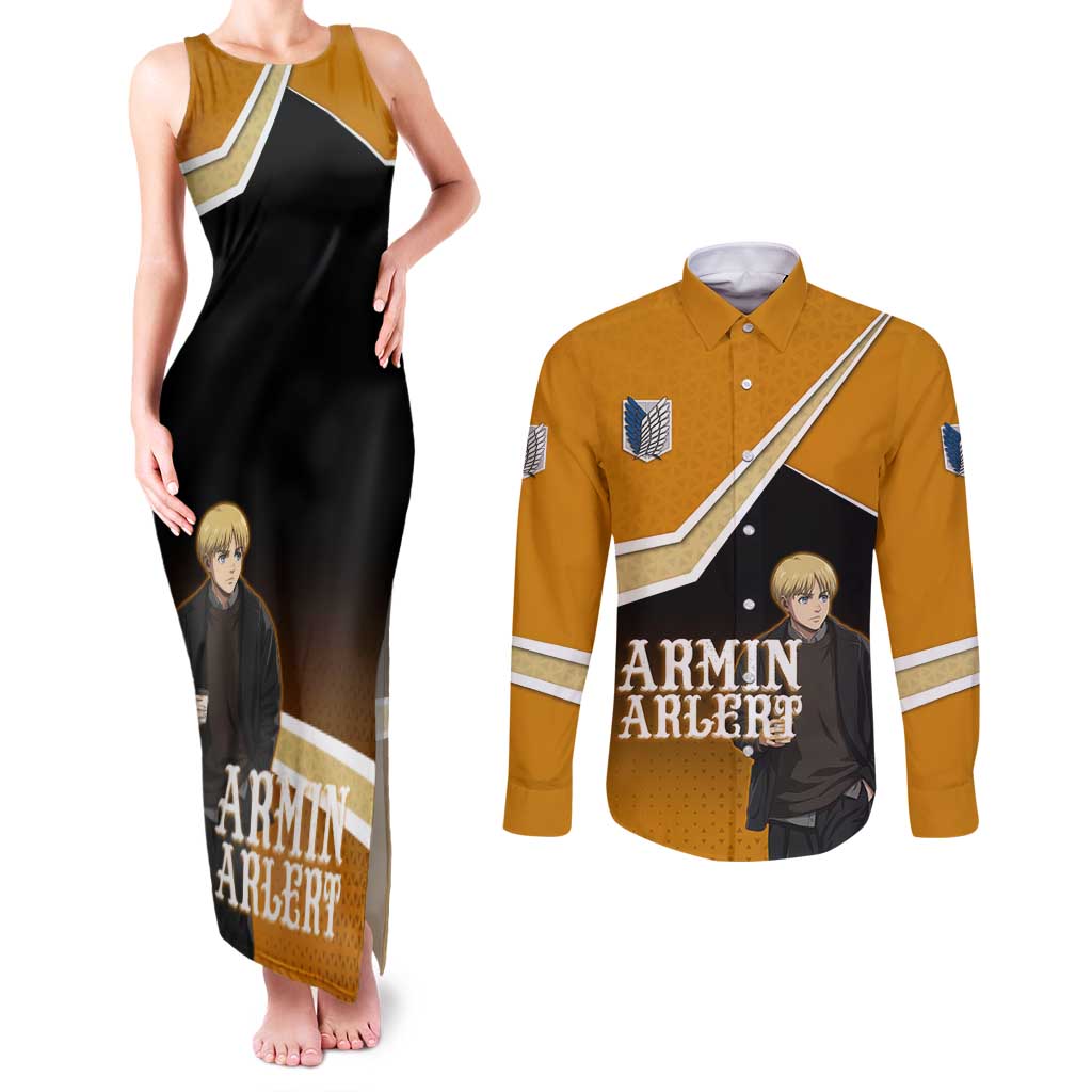 Armin Arlert Attack on Titan Couples Matching Tank Maxi Dress and Long Sleeve Button Shirt Anime Casual Coffeehouse Style