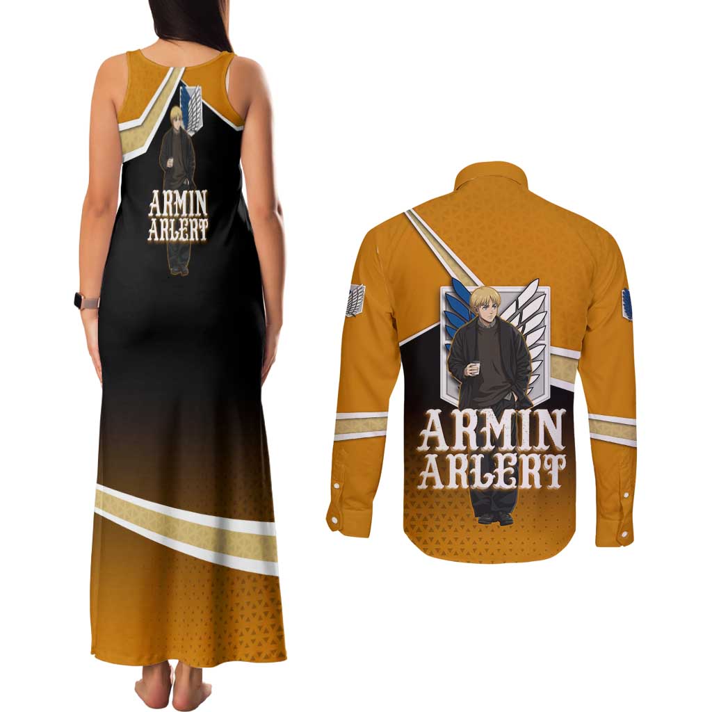 Armin Arlert Attack on Titan Couples Matching Tank Maxi Dress and Long Sleeve Button Shirt Anime Casual Coffeehouse Style