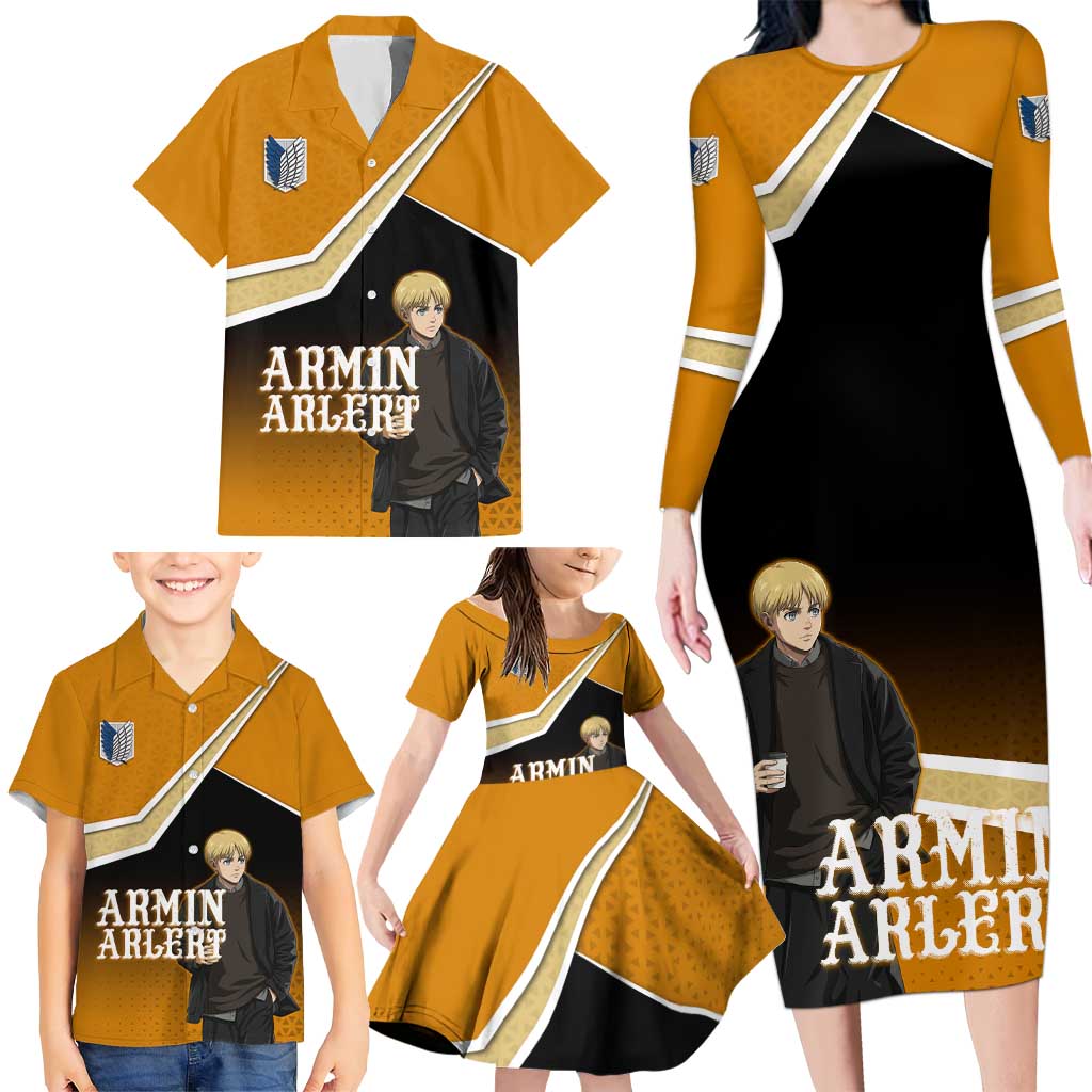 Armin Arlert Attack on Titan Family Matching Long Sleeve Bodycon Dress and Hawaiian Shirt Anime Casual Coffeehouse Style
