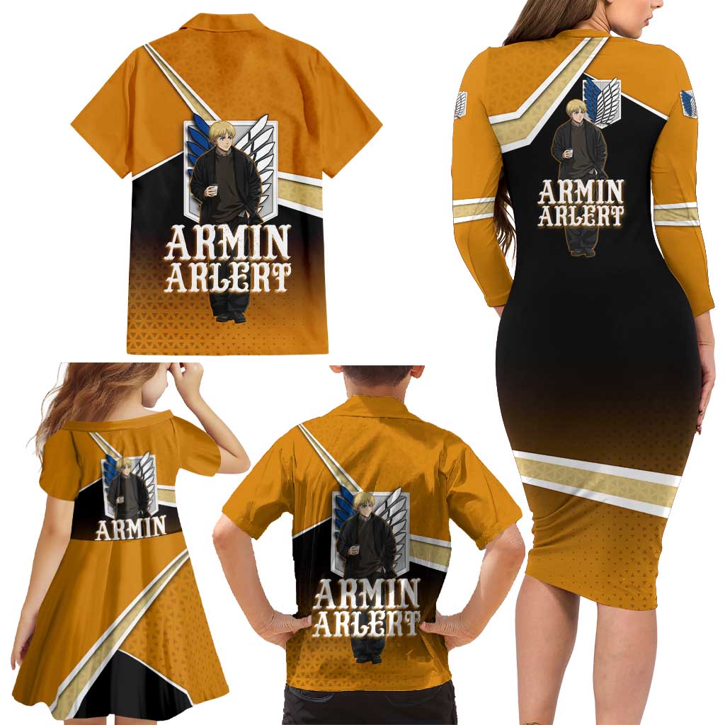 Armin Arlert Attack on Titan Family Matching Long Sleeve Bodycon Dress and Hawaiian Shirt Anime Casual Coffeehouse Style