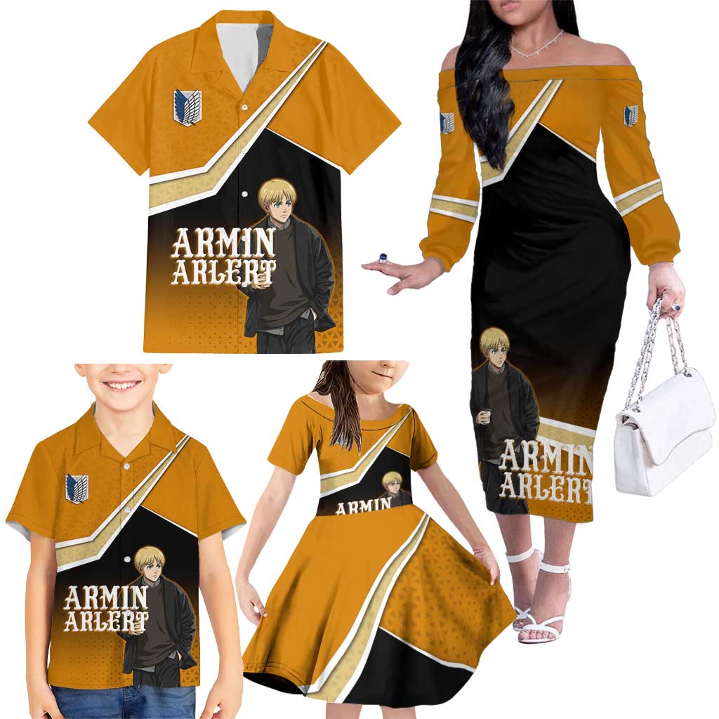 Armin Arlert Attack on Titan Family Matching Off The Shoulder Long Sleeve Dress and Hawaiian Shirt Anime Casual Coffeehouse Style
