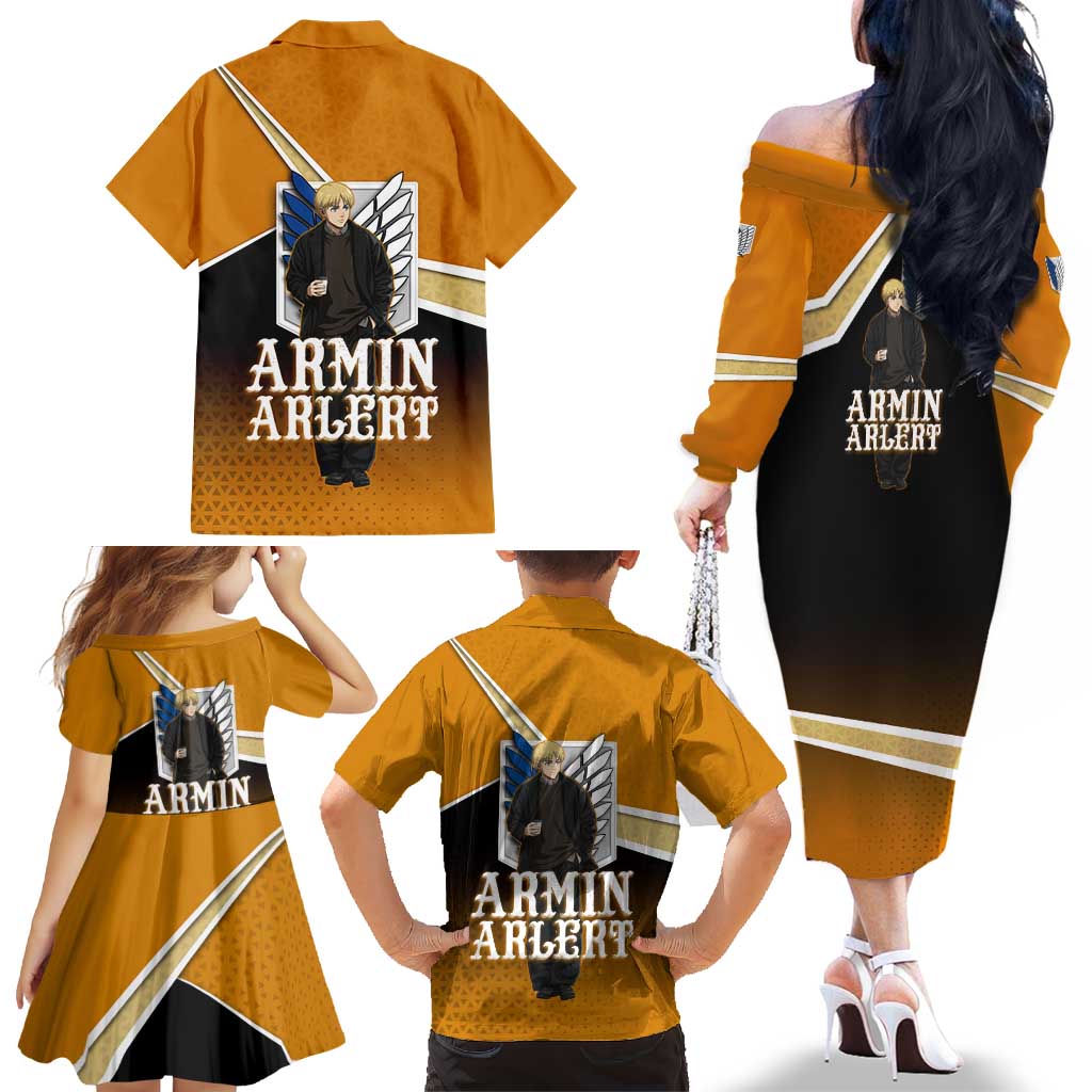 Armin Arlert Attack on Titan Family Matching Off The Shoulder Long Sleeve Dress and Hawaiian Shirt Anime Casual Coffeehouse Style