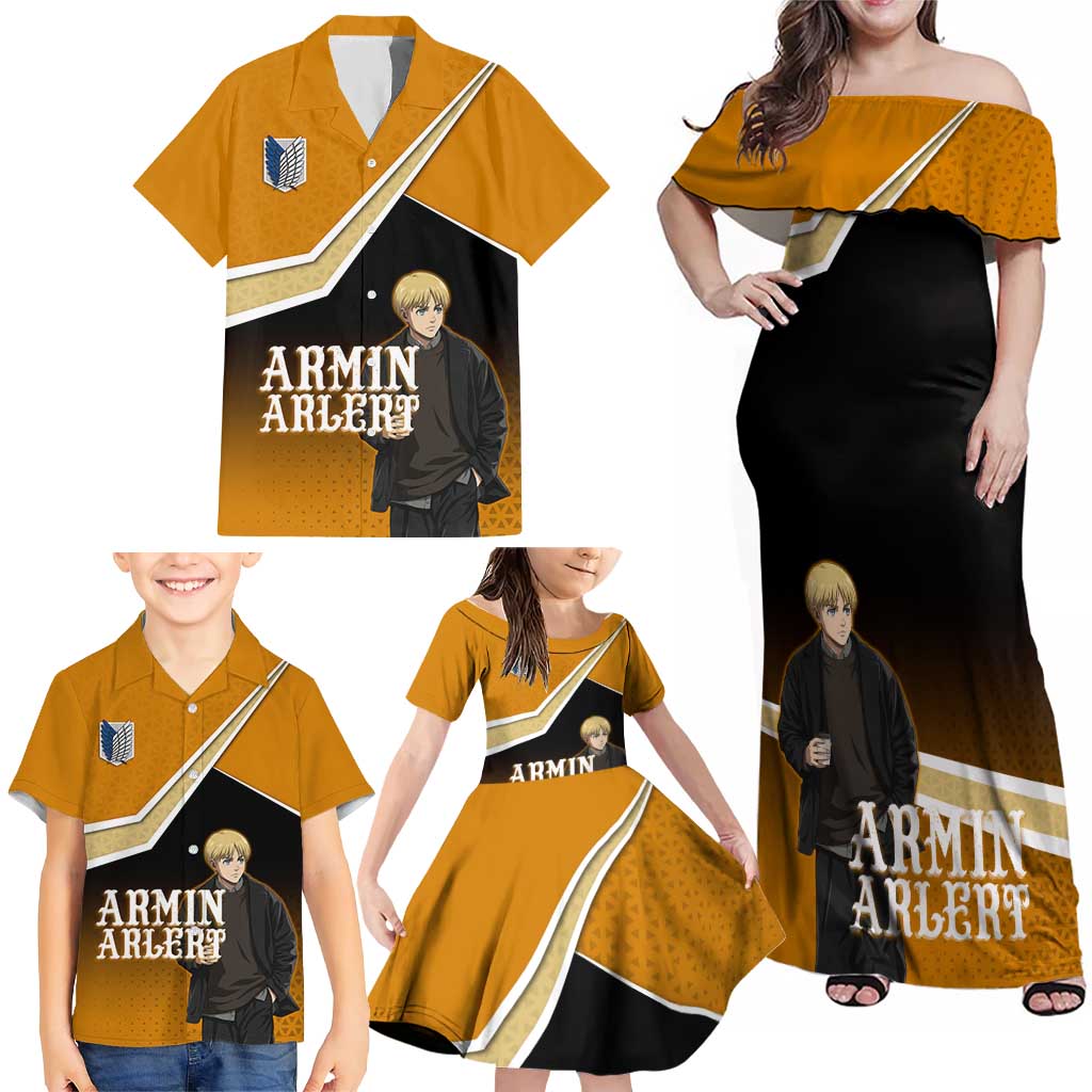 Armin Arlert Attack on Titan Family Matching Off Shoulder Maxi Dress and Hawaiian Shirt Anime Casual Coffeehouse Style
