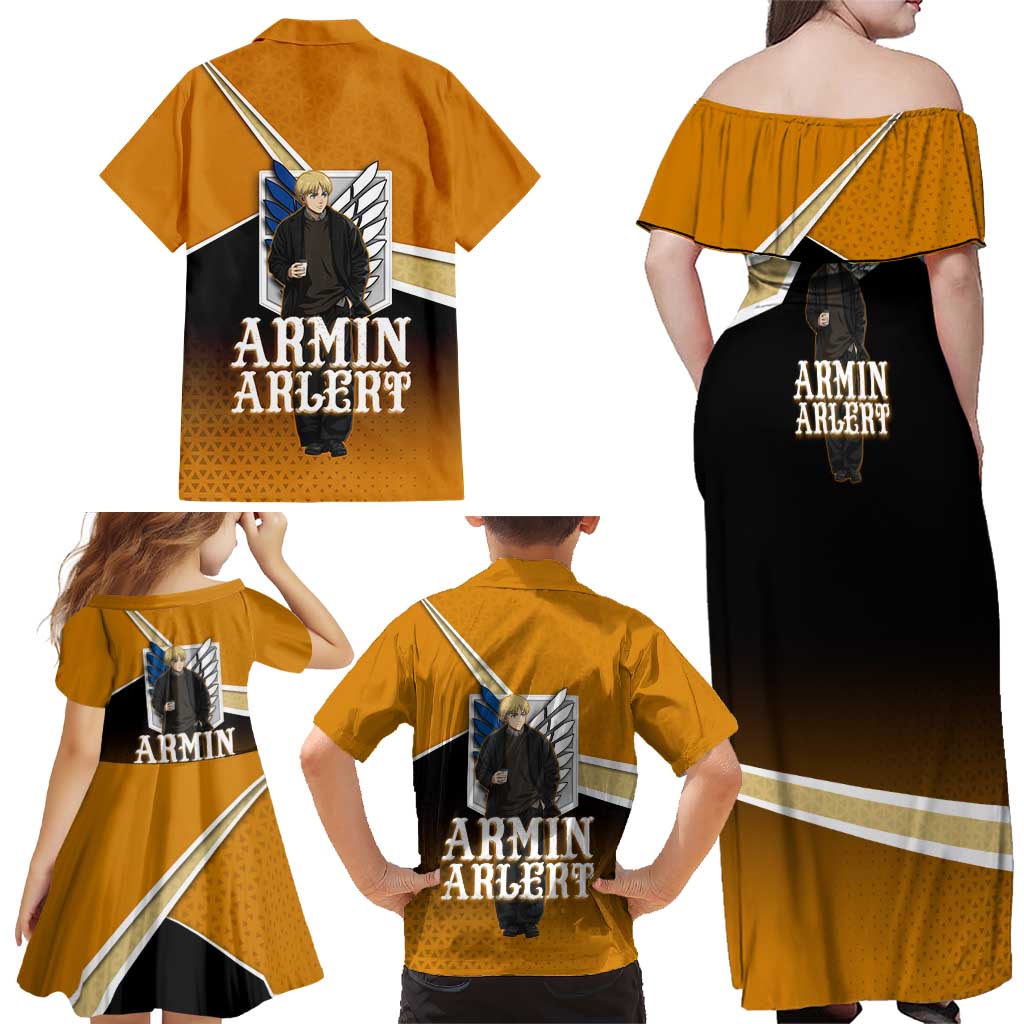 Armin Arlert Attack on Titan Family Matching Off Shoulder Maxi Dress and Hawaiian Shirt Anime Casual Coffeehouse Style