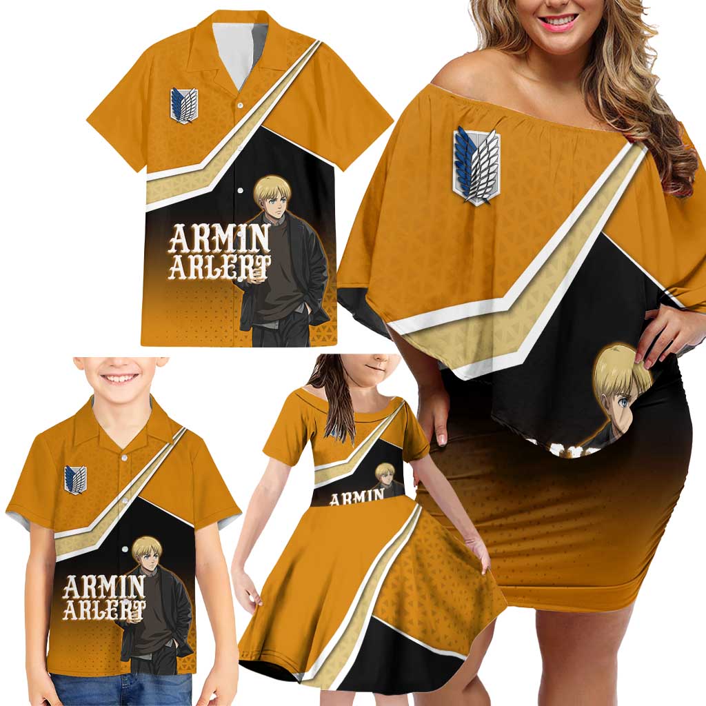 Armin Arlert Attack on Titan Family Matching Off Shoulder Short Dress and Hawaiian Shirt Anime Casual Coffeehouse Style