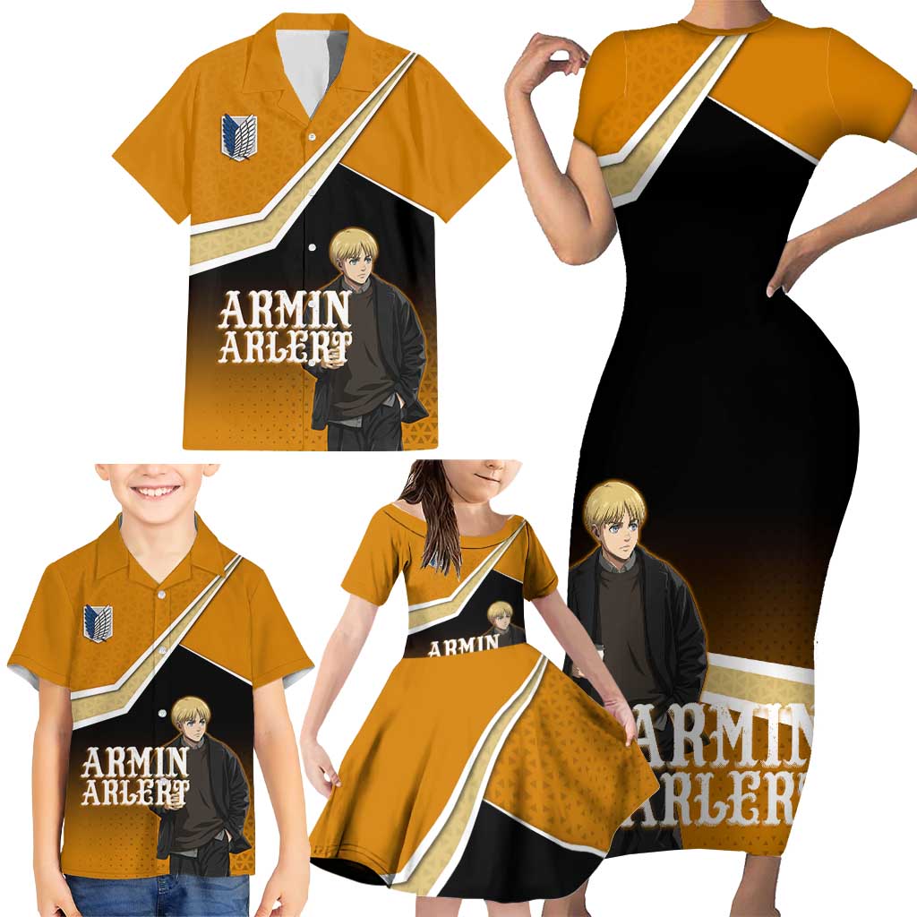 Armin Arlert Attack on Titan Family Matching Short Sleeve Bodycon Dress and Hawaiian Shirt Anime Casual Coffeehouse Style