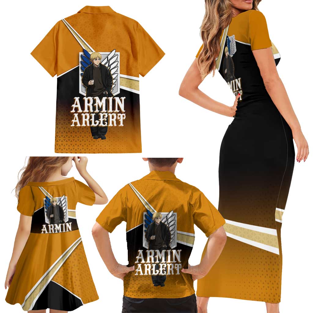 Armin Arlert Attack on Titan Family Matching Short Sleeve Bodycon Dress and Hawaiian Shirt Anime Casual Coffeehouse Style