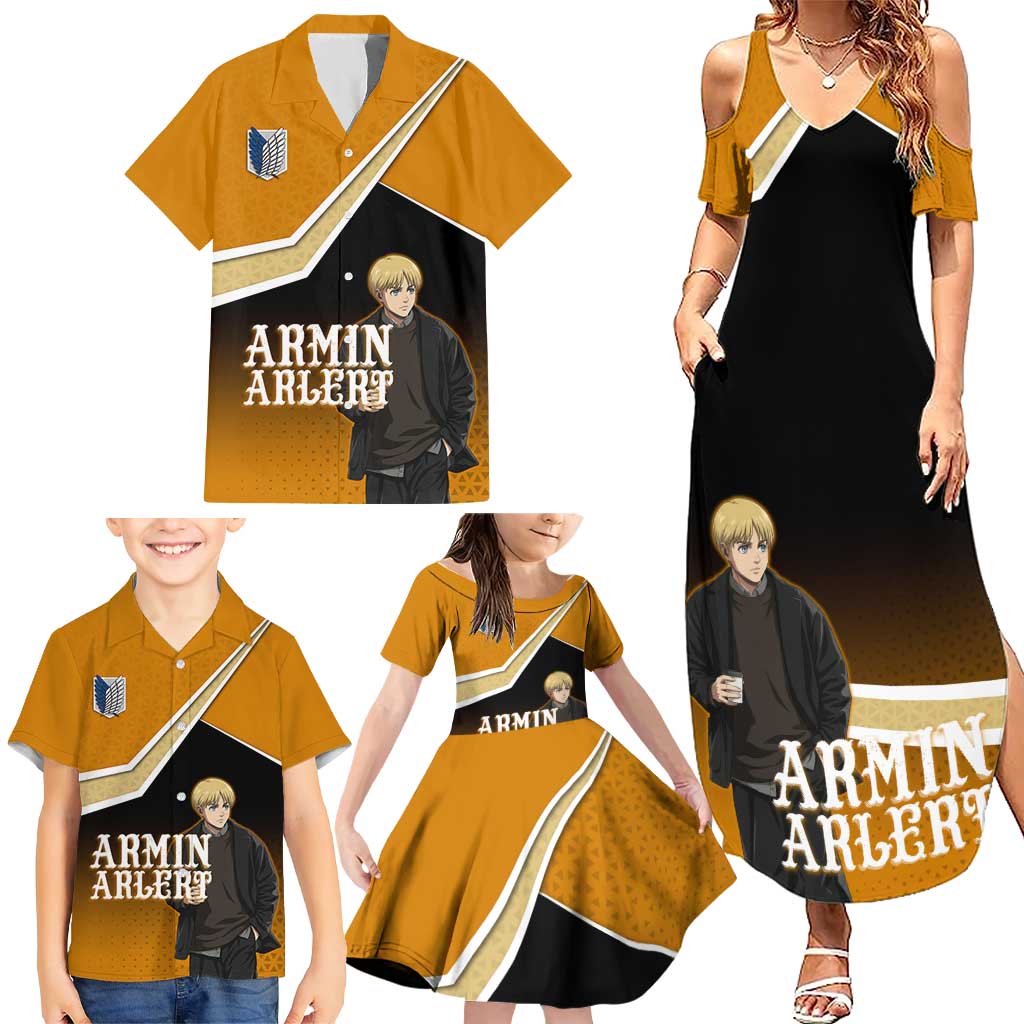 Armin Arlert Attack on Titan Family Matching Summer Maxi Dress and Hawaiian Shirt Anime Casual Coffeehouse Style