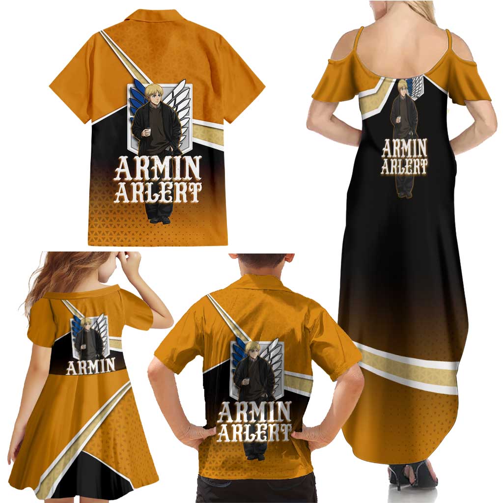 Armin Arlert Attack on Titan Family Matching Summer Maxi Dress and Hawaiian Shirt Anime Casual Coffeehouse Style
