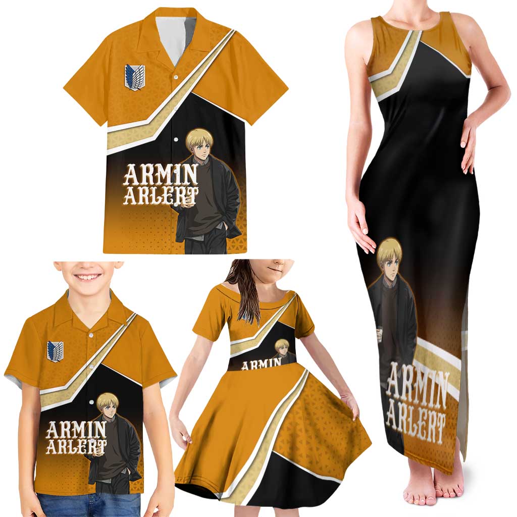 Armin Arlert Attack on Titan Family Matching Tank Maxi Dress and Hawaiian Shirt Anime Casual Coffeehouse Style
