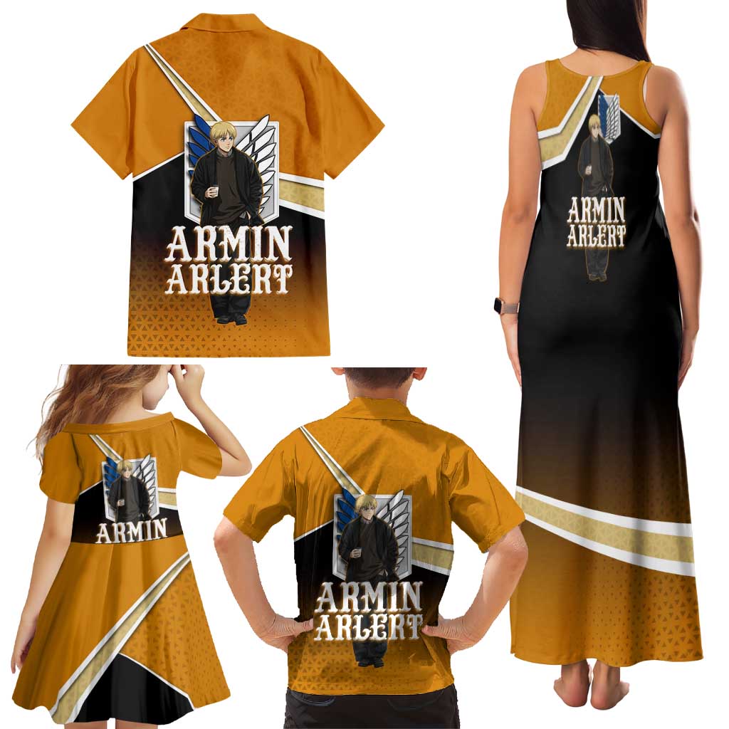 Armin Arlert Attack on Titan Family Matching Tank Maxi Dress and Hawaiian Shirt Anime Casual Coffeehouse Style