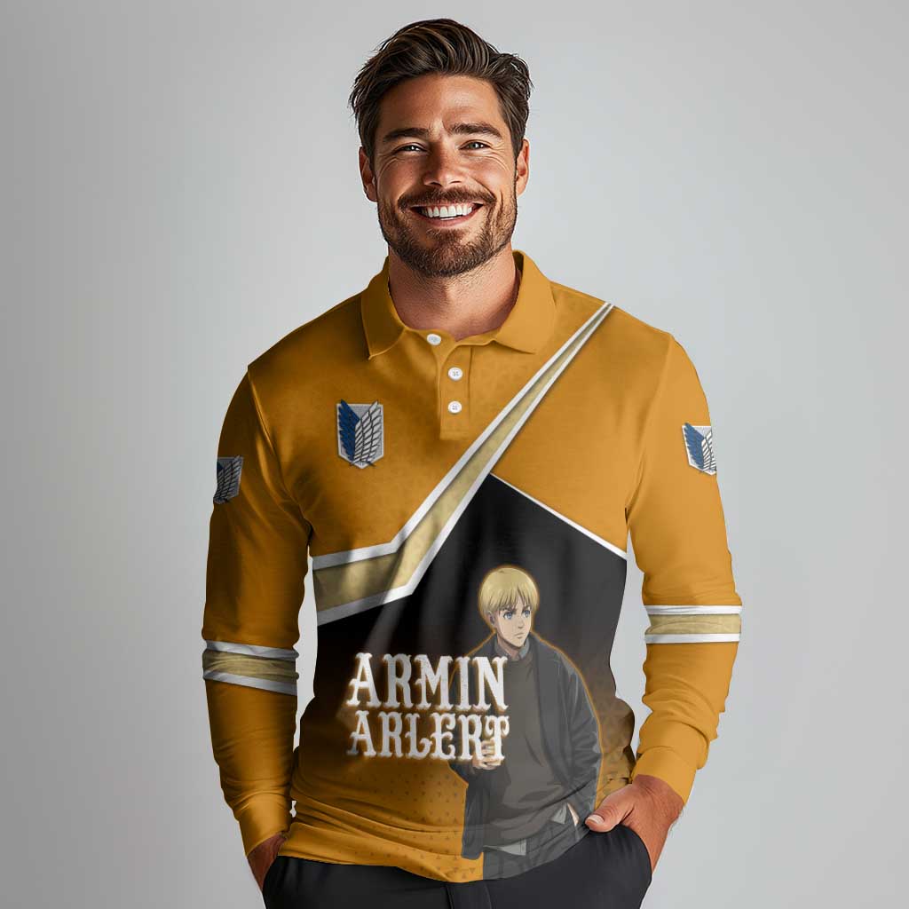 Armin Arlert Attack on Titan Long Sleeve Polo Shirt Anime Casual Coffeehouse Style